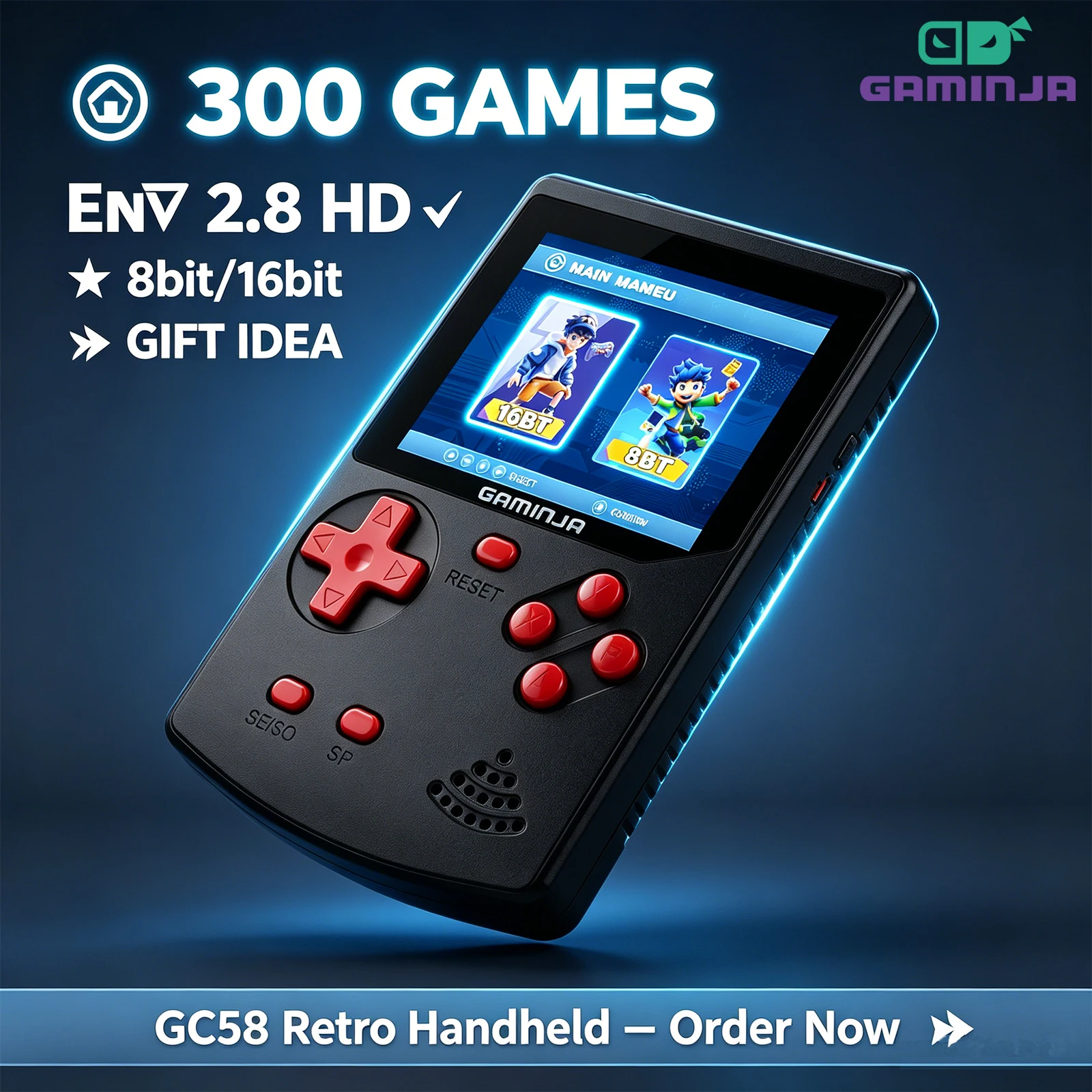 Gaming Console For Kids - Konsola przenośna GAMINJA z 300 klasycznymi